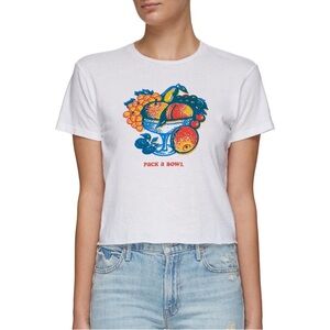 MOTHER Pack a Bowl White Crop Tee Colorful Fruit Medium